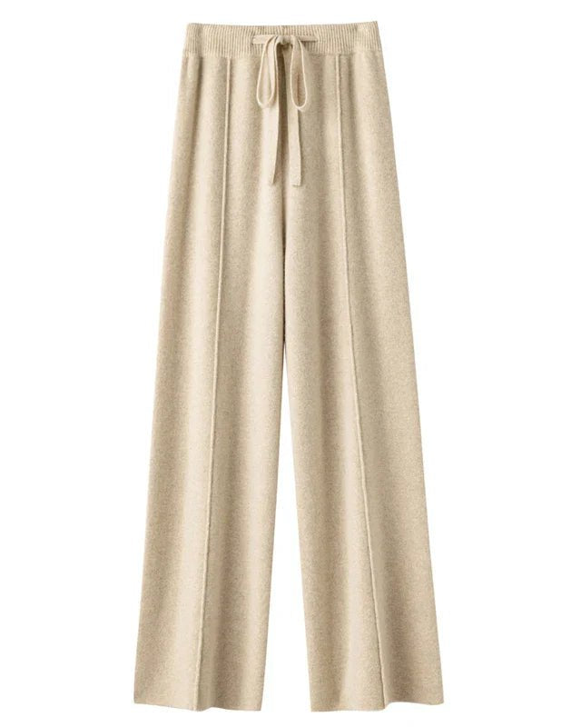 Drawstring High Waist Wide-Leg Wool Pants