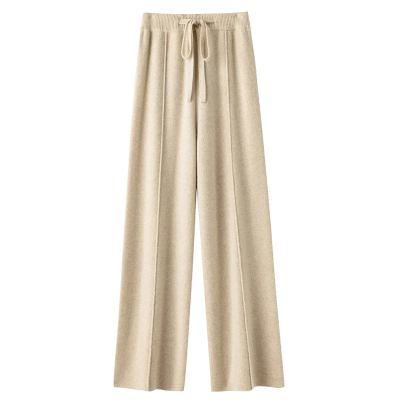Drawstring High Waist Wide-Leg Wool Pants