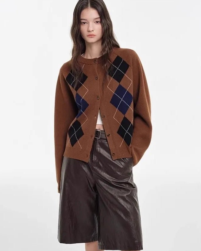 Cashmere Diamond Pattern Cardigan Sweater