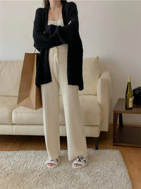 Drawstring Ribbed Knitted Wide Leg Sweatpants