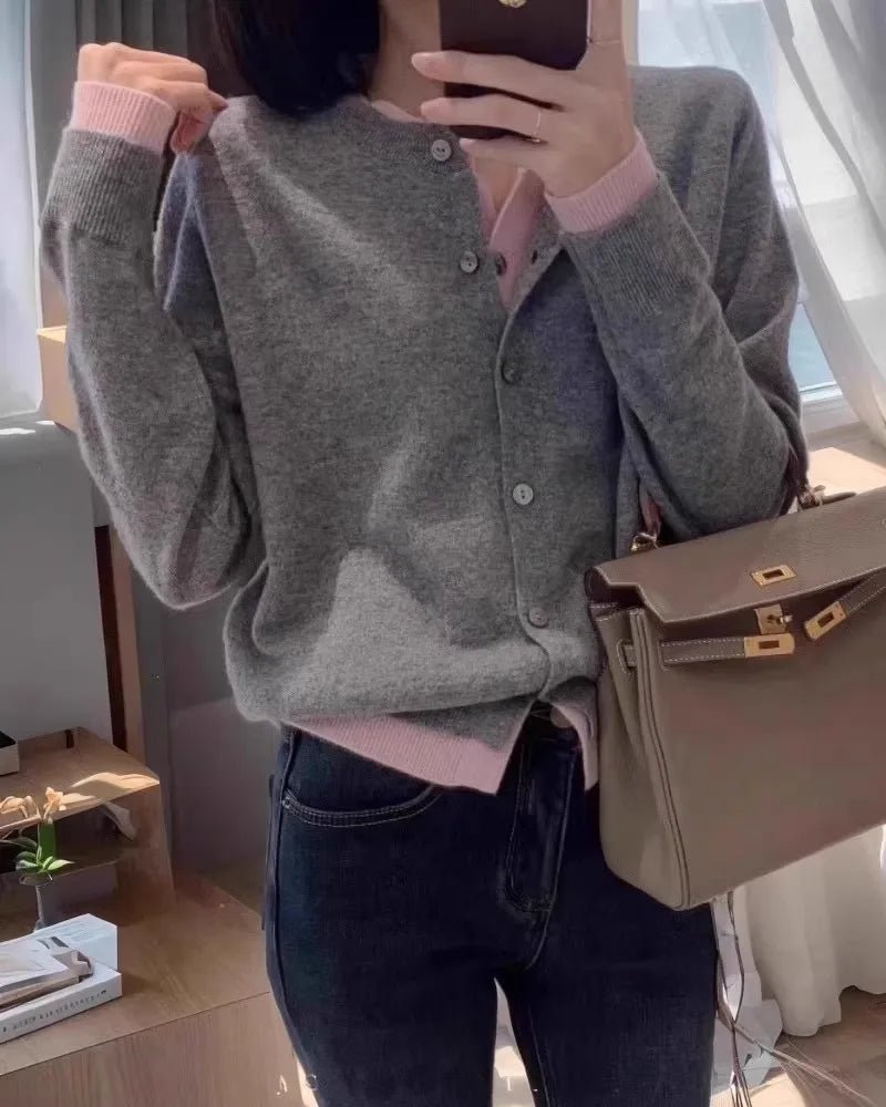 Cashmere Knitted Cardigan Faux Two-Piece Sweater