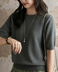 Pure Cotton Crew-Neck Short-Sleeve Knit Top