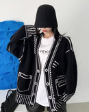 Graphic Wool Blend V-Neck Cardigan