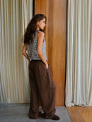 High Waisted Linen Blended Straight Leg Pants