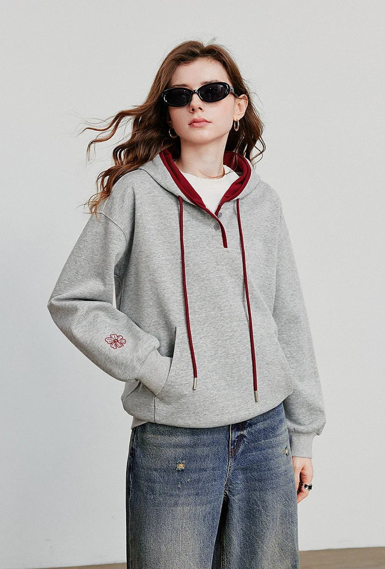 Contrasting Color Embroidery Splicing Hoodies
