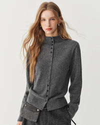 High-Neck Wool Button Cardigan