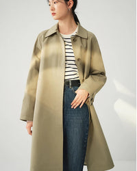 Solid Lapel A-Line Mid-Length Trench Coat