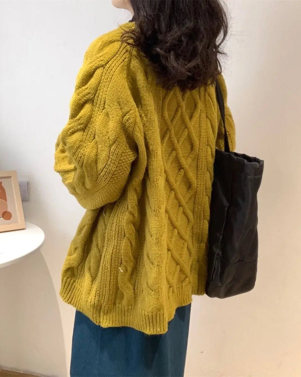 Diamond-Patterned Mid-Length Oversized Sweater