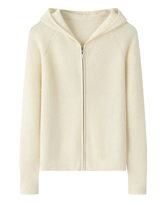 Hooded Cashmere Zip Cardigan