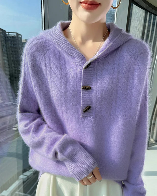 Mink Cashmere Hooded Knit Pullover