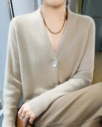Cashmere Wool Blend Solid V-Neck Button Knit Cardigan
