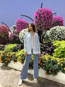 Vintage V-neck Houndstooth Knitted Cardigan