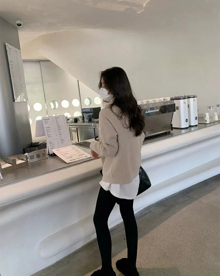 Stand Collar Zipper Cashmere Knit Cardigan