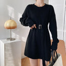 Vintage Round-neck Belted Knitted Dress