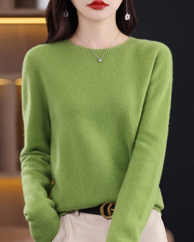 Merino Wool O-Neck Knit Sweater
