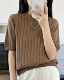 Ribbed Cotton Knit Short Sleeve Tee