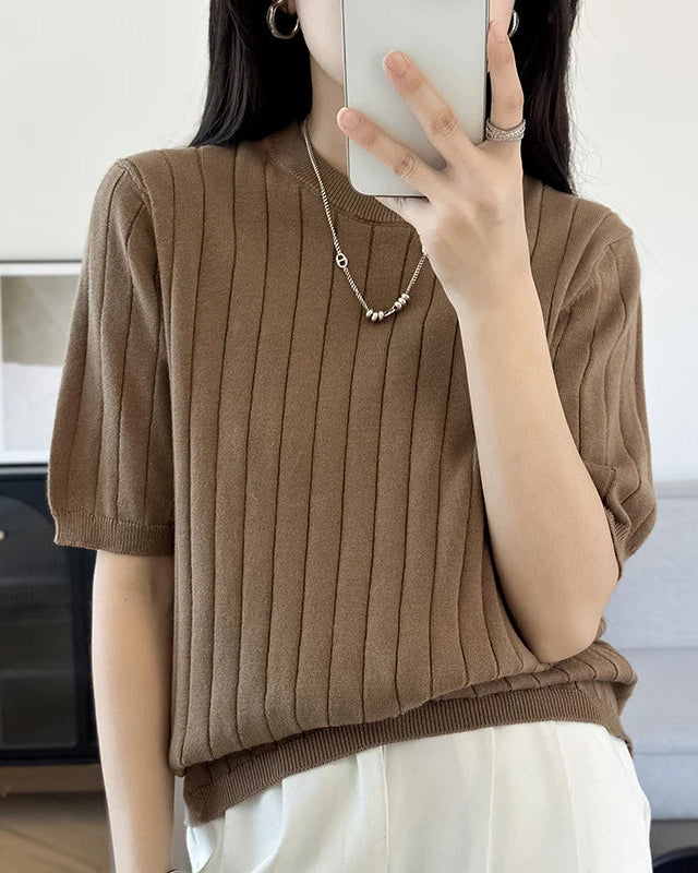 Ribbed Cotton Knit Short Sleeve Tee