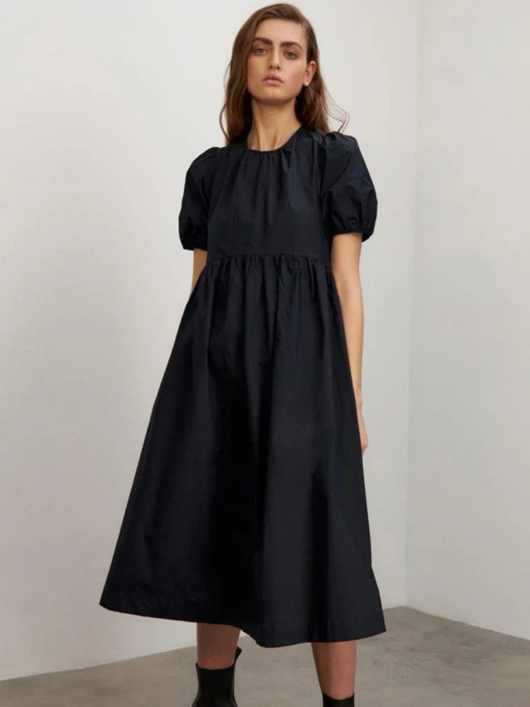 Round-neck Short Sleeve Elegant Black Dress