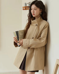 Stand-Collar Belted Trench Coat