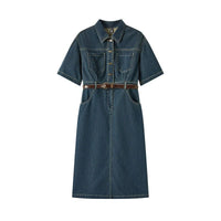 Waist-tightening High-end Long Denim Dress