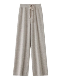 Wool Casual Drawstring Stretch Wide-Leg Pants