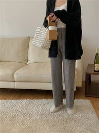 Drawstring Ribbed Knitted Wide Leg Sweatpants