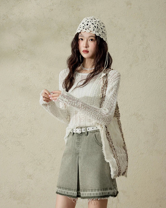 Relaxed Lace Detail Knitted Pullover Top