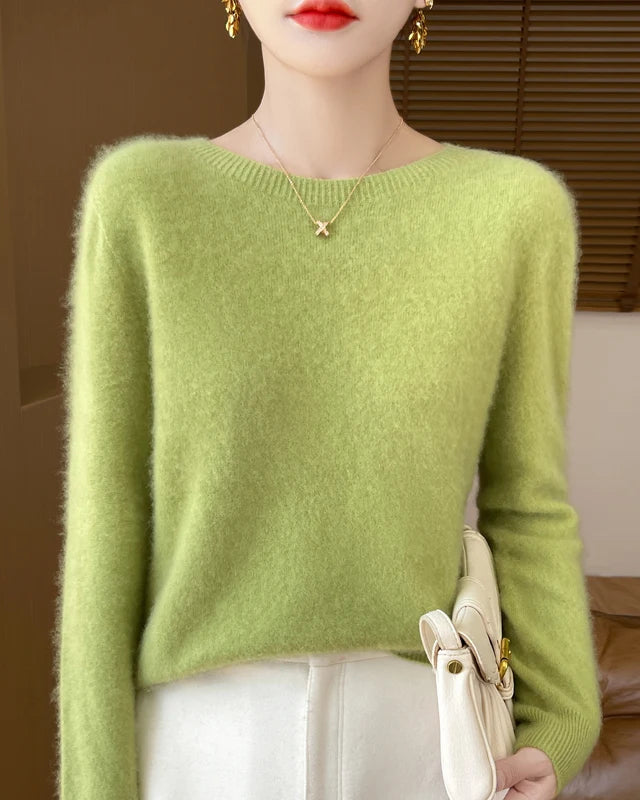 Merino Wool O-Neck Pullover Sweater