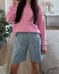 Relaxed Wide Leg High Rise Jean Shorts