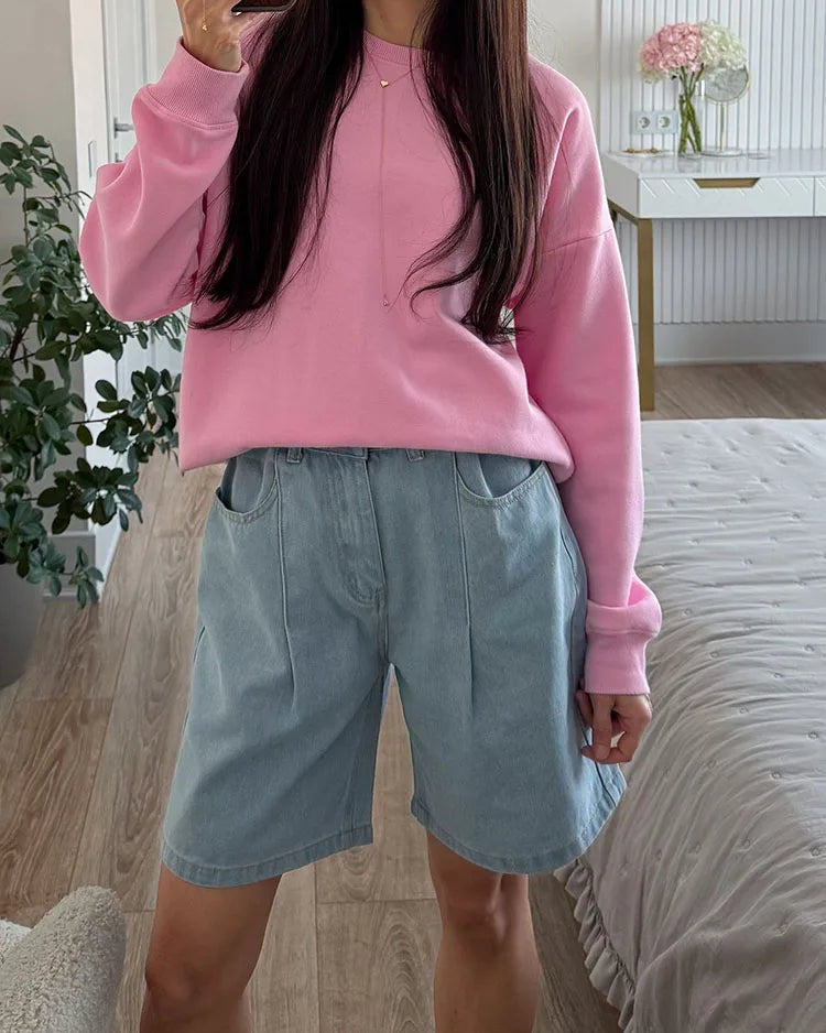 Relaxed Wide Leg High Rise Jean Shorts