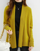 Merino Wool Solid Scarf Collar Loose Knit Cardigan