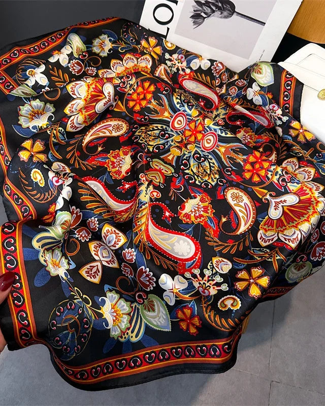 Printed Satin Square Neckerchief Scarf