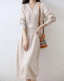 Cable-Knit Merino Wool Wrap-Look Dress