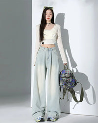 Relaxed High-Waist Wide-Leg Denim Pants