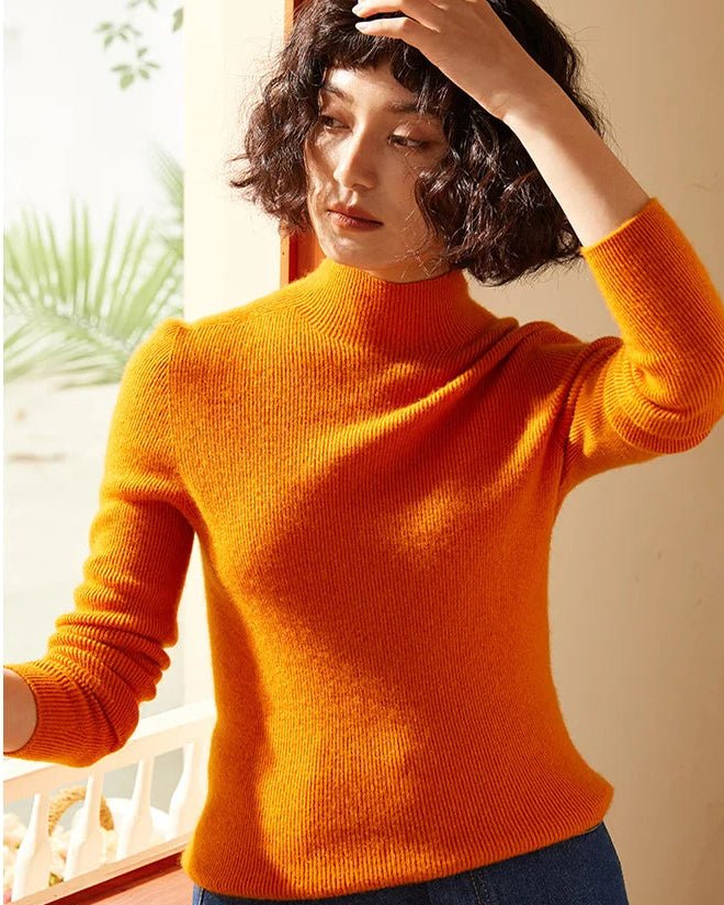 High-Neck Pullover Slim-Fit Cashmere Knit Sweater