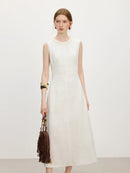 Wood Ear Edge Linen Round Neck Sleeveless Dress