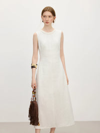 Wood Ear Edge Linen Round Neck Sleeveless Dress