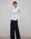 Crew Neck Long-Sleeved Irregular Slit T-Shirt