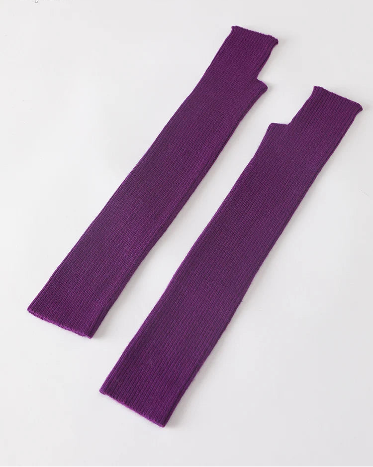 Wool Blend Knit Long Arm Warmers