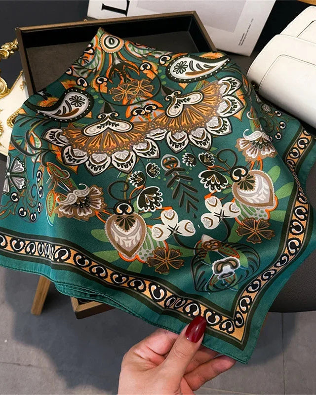 Printed Satin Square Neckerchief Scarf