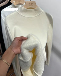 Mock-Neck Velvet-Lined Knit Pullover