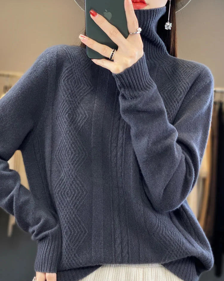 Merino Wool Turtleneck Jacquard Sweater