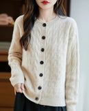 Wool O-Neck Twisted Single-Breasted Cardigan Sweater
