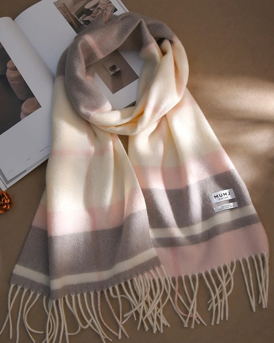 Plaid Wool Fringe Scarf