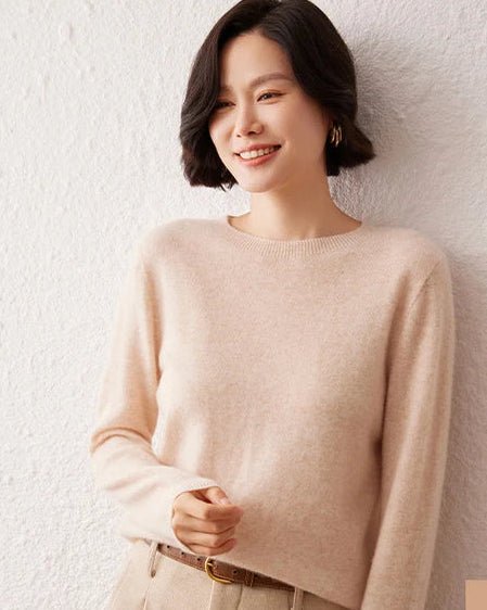 Crew Neck Long-Sleeved Cashmere Knit Sweater