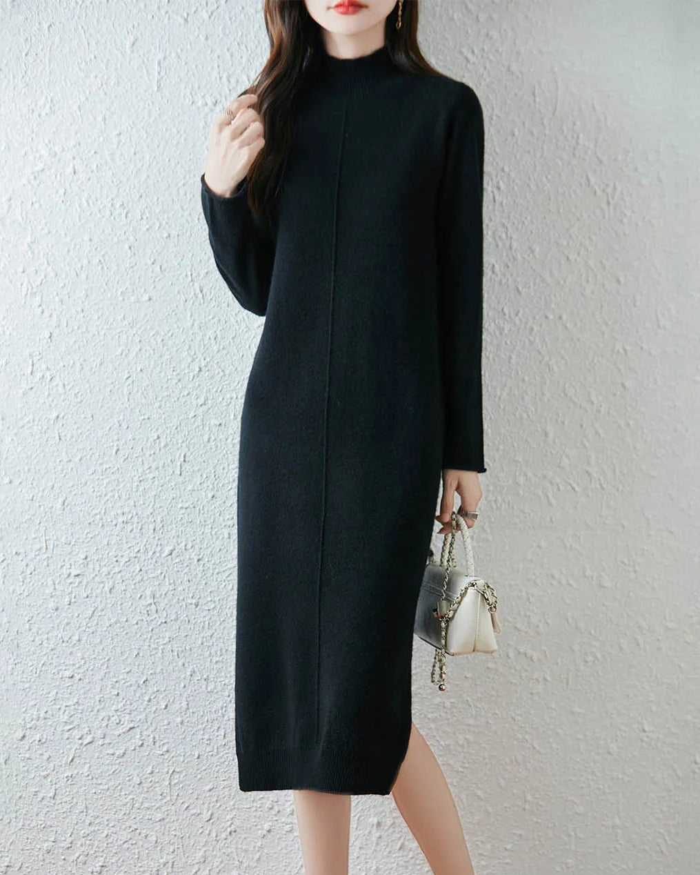 Merino Wool Turtleneck Midi Dress