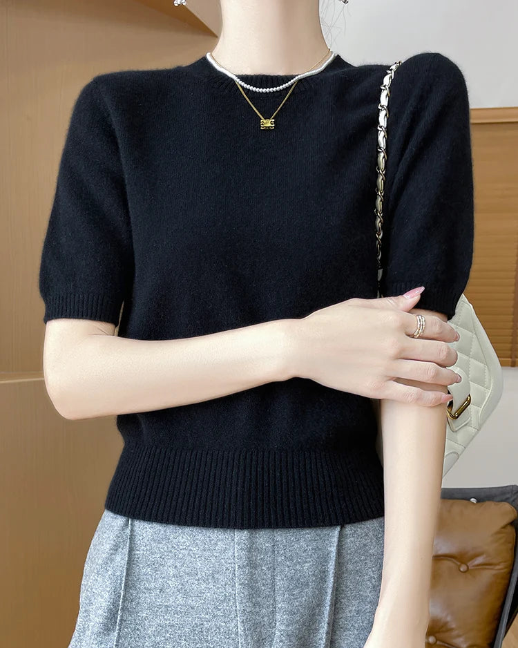 Wool Cardigan Crew Neck T-Shirt Two-Piece Sweater Set