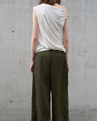 Casual Linen Cotton Irregular Shoulder T-Shirt