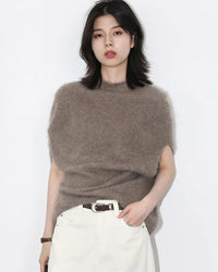Wool Cashmere Turtleneck Sleeveless Loose Knit Sweater