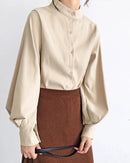 Lantern Sleeve Stand Collar Shirt
